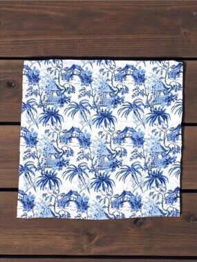 Brunschwig & Fils Tongli Porcelain Blue Summer Palace Chinoiserie Fabric 54x54